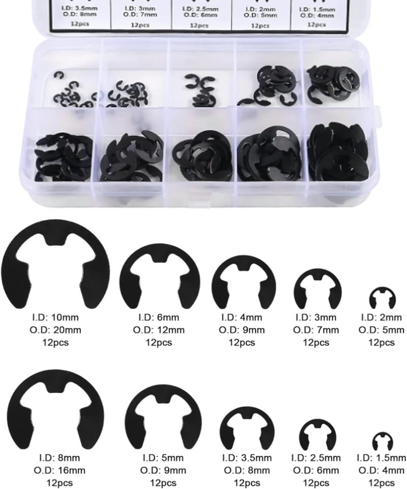 AEDIKO 120pcs E-Clip Circlip External Retaining Clips Assortment Set Hardened Steel Circlip Kit Anti Walk Washers 1.5/2 /3/4/5/6/7/8/9/10mm - Image 2
